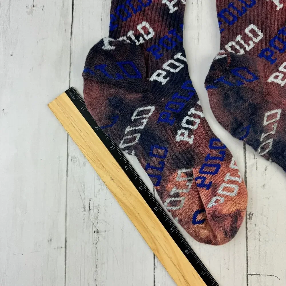 POLO Ralph Lauren All Over Logo Spell-out Tie-Dye Crew Socks Unisex - Picture 7 of 10
